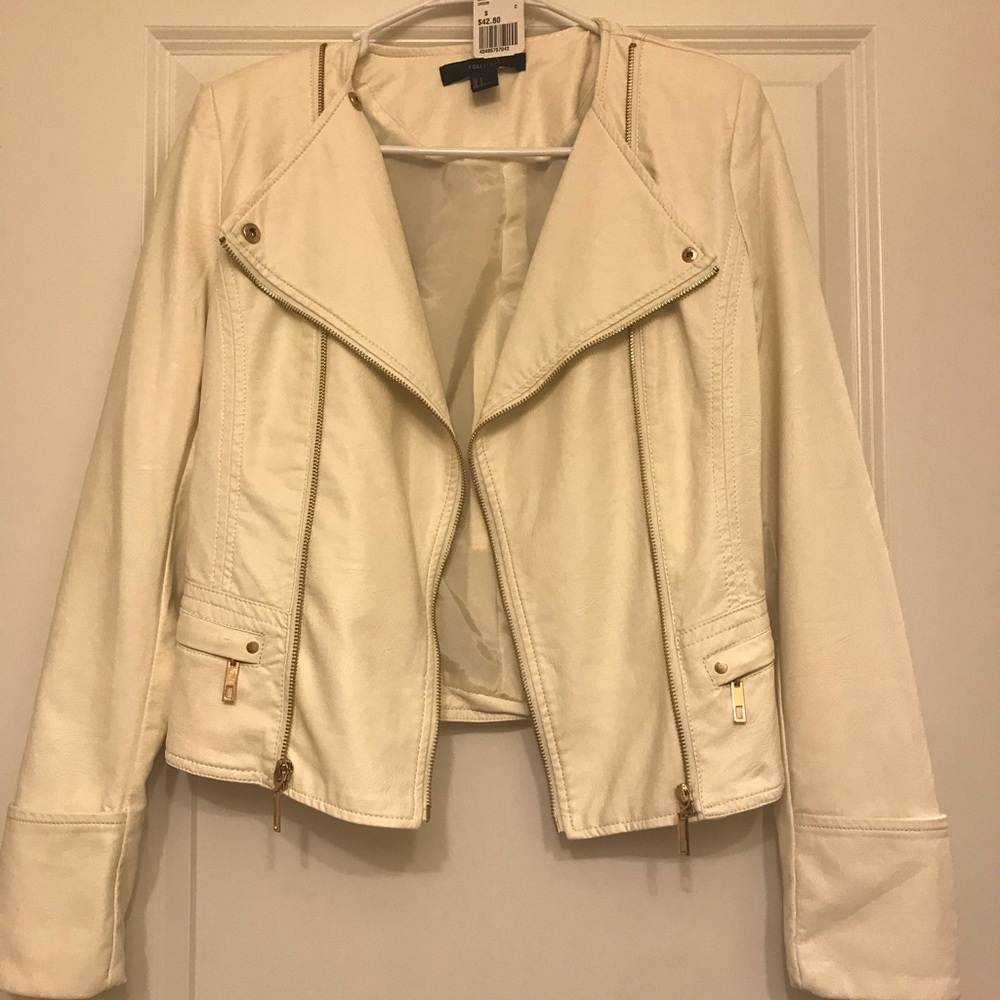 NWT cream colored leather jacket from forever 21
